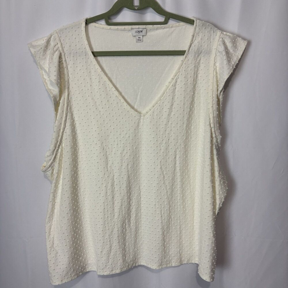 J. Crew Women's Green Swiss Dot Key Hole Flutter Sleeve Lined Blouse Top Size 3X
